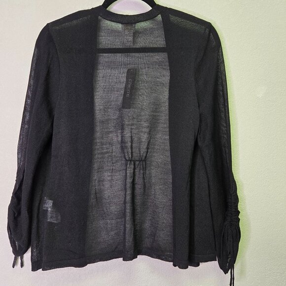 Chicos Black Ruched Sleeve Open Front Cardigan Sweater Size 1 Semi-Sheer Lightwe - Picture 2 of 7